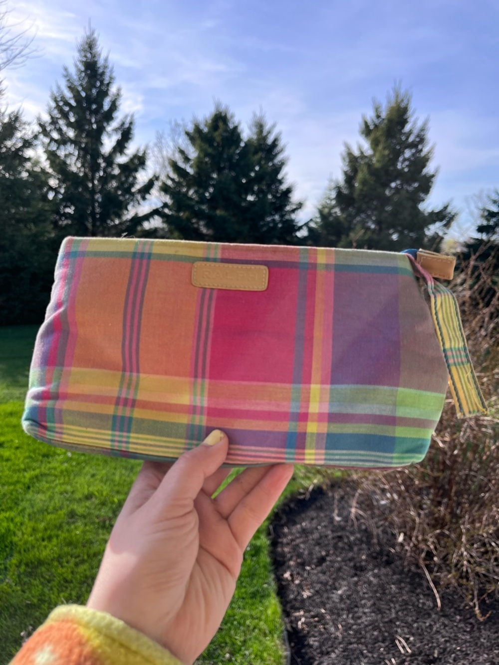 Vintage 90s Ralph Lauren madras plaid cosmetic case makeup pouch accessory bag